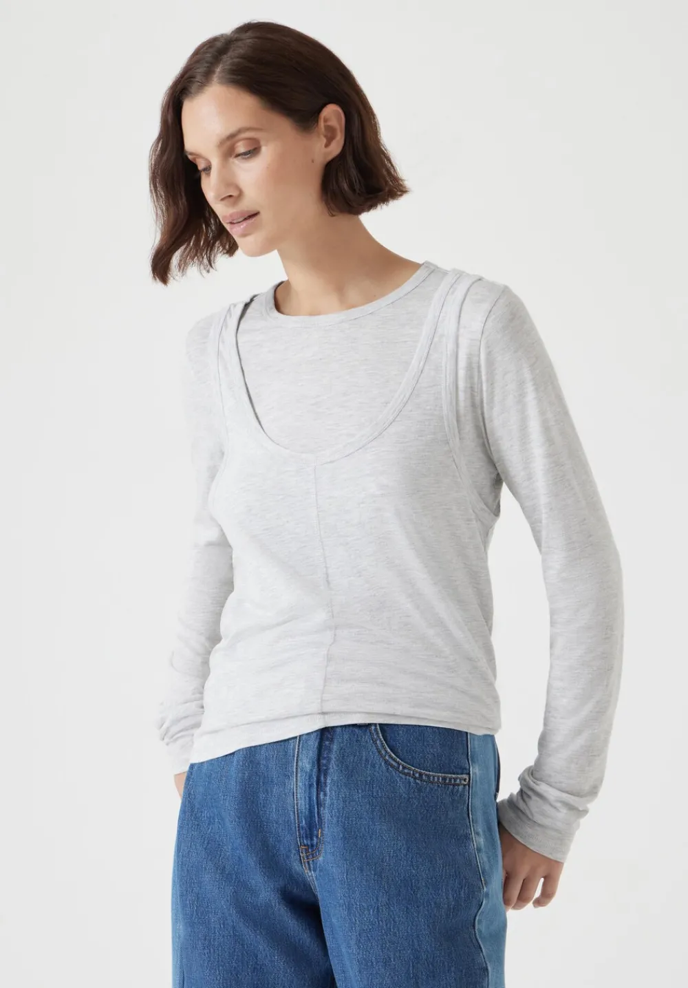 hush Tops & T-Shirts|Double Layer Long Sleeve Top Grey Marl