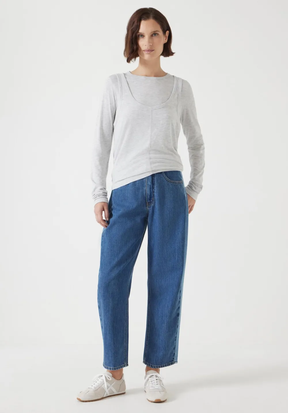 hush Tops & T-Shirts|Double Layer Long Sleeve Top Grey Marl