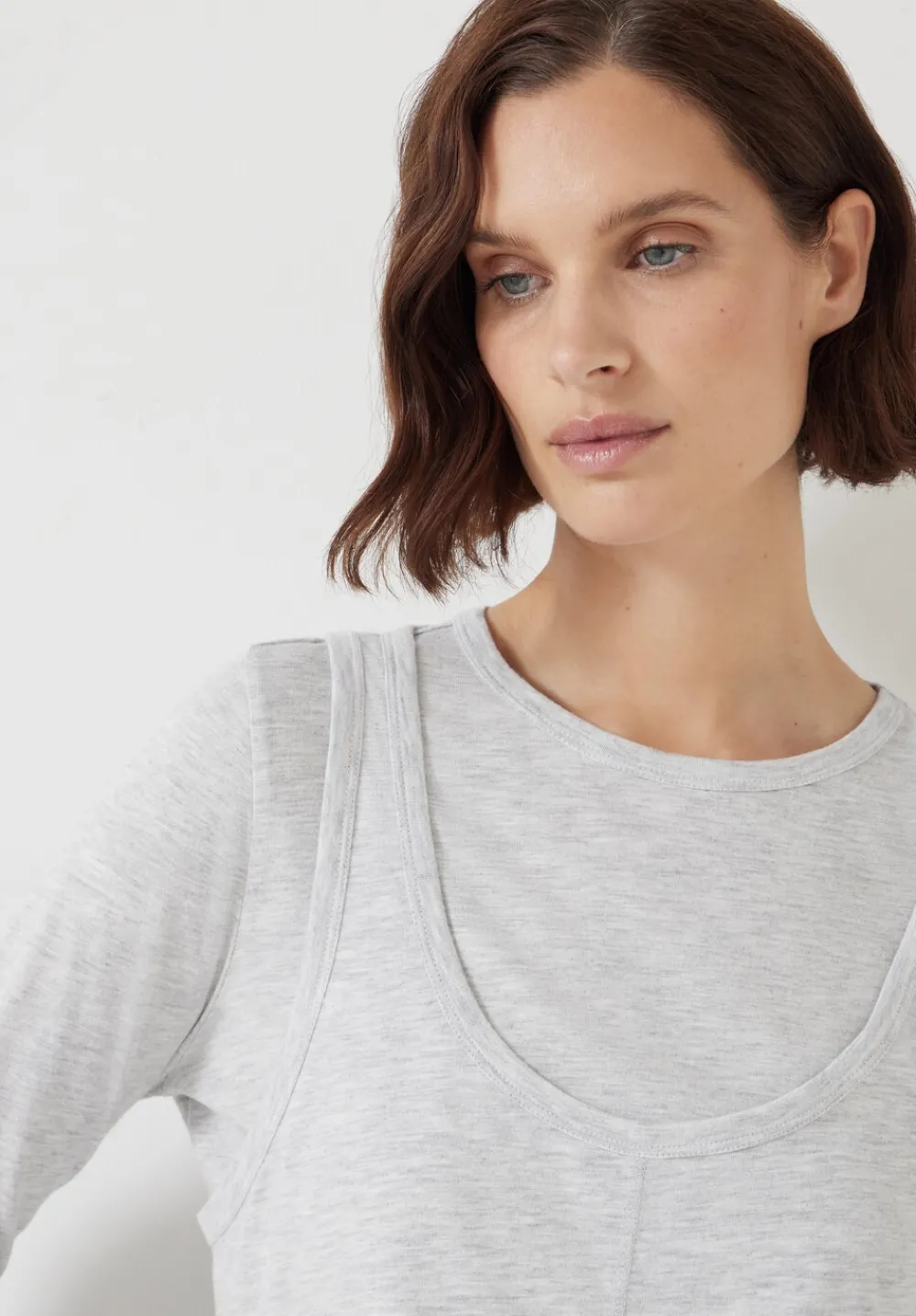 hush Tops & T-Shirts|Double Layer Long Sleeve Top Grey Marl