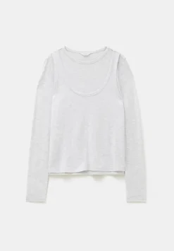 hush Tops & T-Shirts|Double Layer Long Sleeve Top Grey Marl