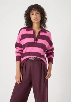 hush Jumpers & Cardigans|Drew Wool Blend Relaxed Rugby Jumper Burgundy Purple