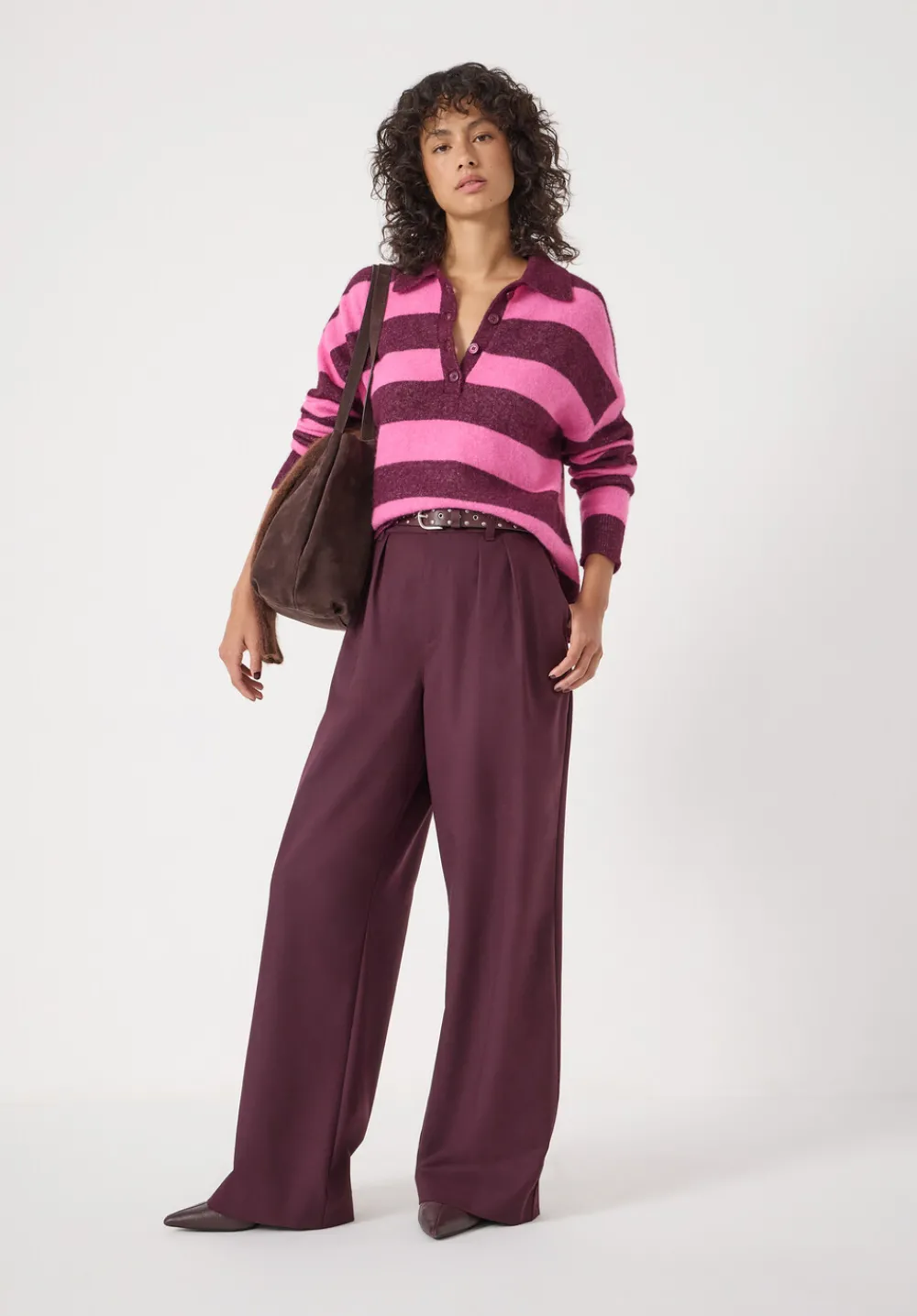 hush Jumpers & Cardigans|Drew Wool Blend Relaxed Rugby Jumper Burgundy Purple