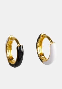 hush Jewellery|Effie Enamel Hoop Earring gold-black-white