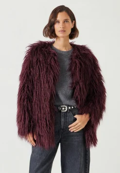 hush Jackets & Coats|Eleanor Faux Fur Jacket Burgundy Red