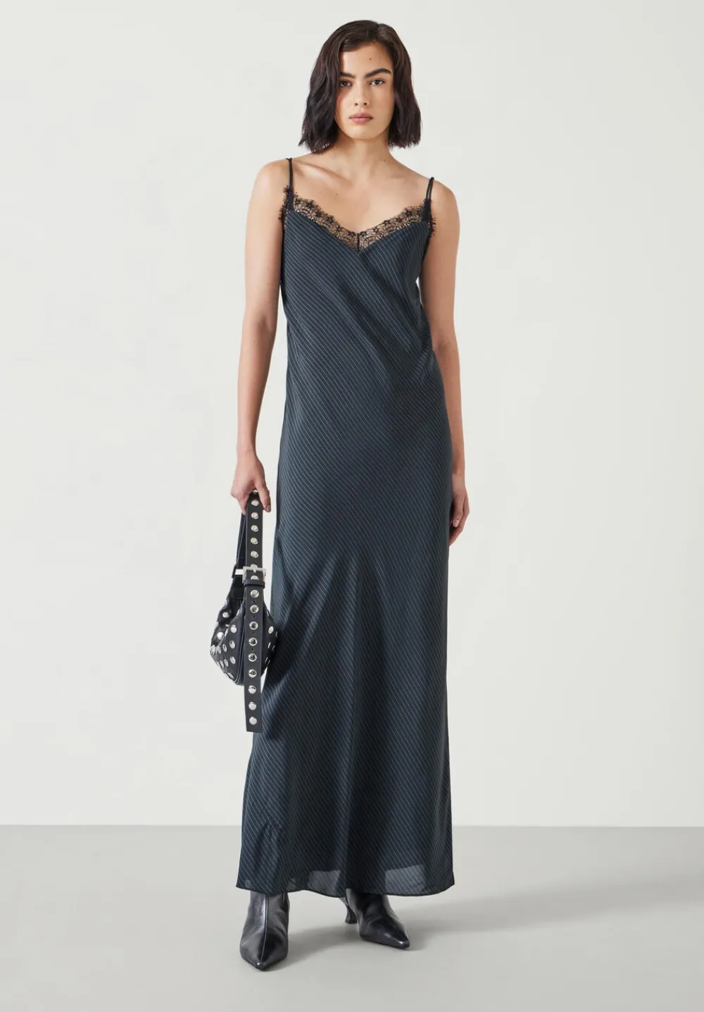 hush Dresses|Elisabetta Slip Maxi Dress Pinstripe Grey