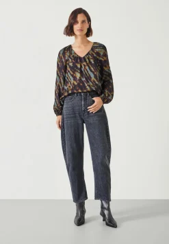 hush Shirts & Blouses|Elise Printed V-Neck Blouse Diagonal Tie Dye Green