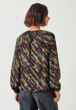 hush Shirts & Blouses|Elise Printed V-Neck Blouse Diagonal Tie Dye Green