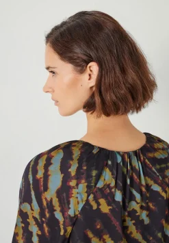 hush Shirts & Blouses|Elise Printed V-Neck Blouse Diagonal Tie Dye Green