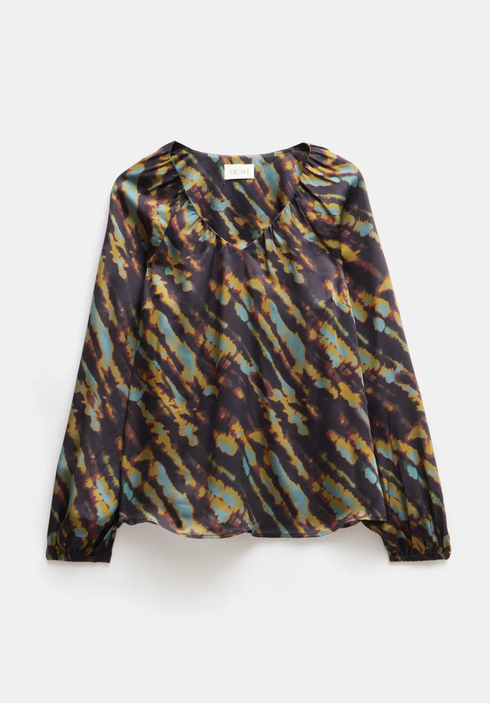 hush Shirts & Blouses|Elise Printed V-Neck Blouse Diagonal Tie Dye Green