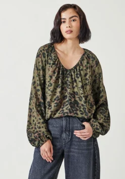 hush Shirts & Blouses|Elise V-Neck Printed Blouse Khaki Animal