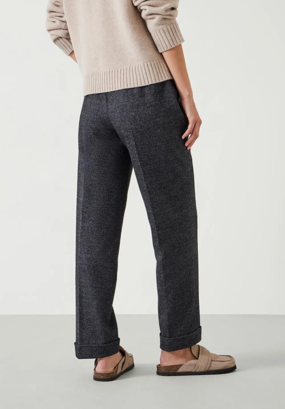 hush Trousers|Eliz Slim Wool Blend Check Trousers Charcoal Marl