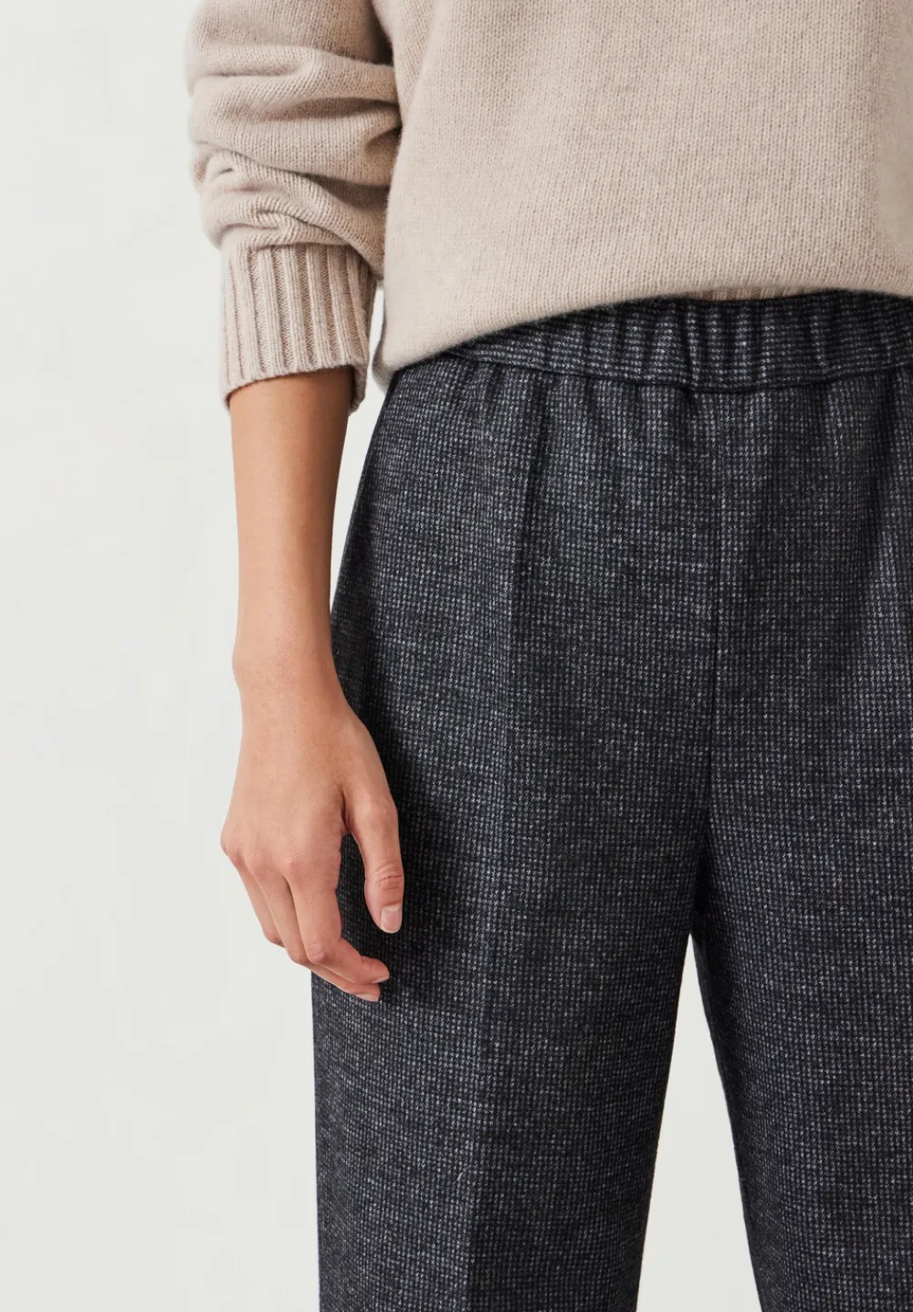 hush Trousers|Eliz Slim Wool Blend Check Trousers Charcoal Marl