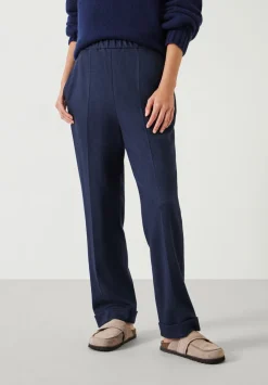 hush Trousers|Eliz Slim Wool Blend Check Trousers Navy