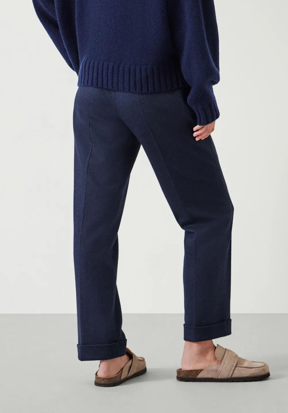 hush Trousers|Eliz Slim Wool Blend Check Trousers Navy