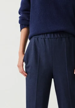 hush Trousers|Eliz Slim Wool Blend Check Trousers Navy