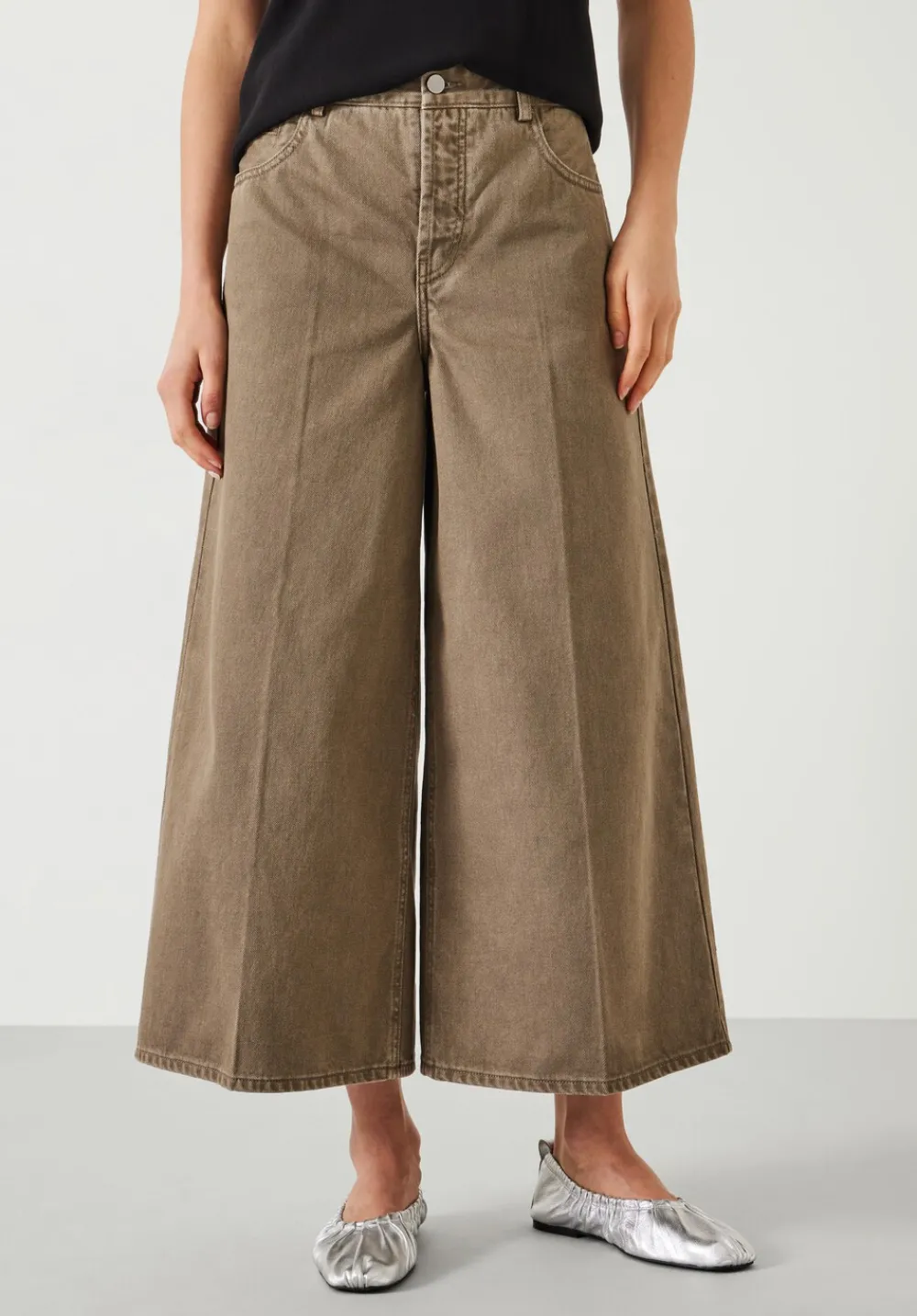 hush Jeans|Ella Wide Leg Cropped Jeans Olive