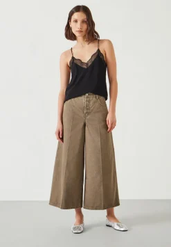 hush Jeans|Ella Wide Leg Cropped Jeans Olive