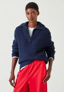 hush Jumpers & Cardigans|Ella Zip V Neck Jumper Midnight Navy