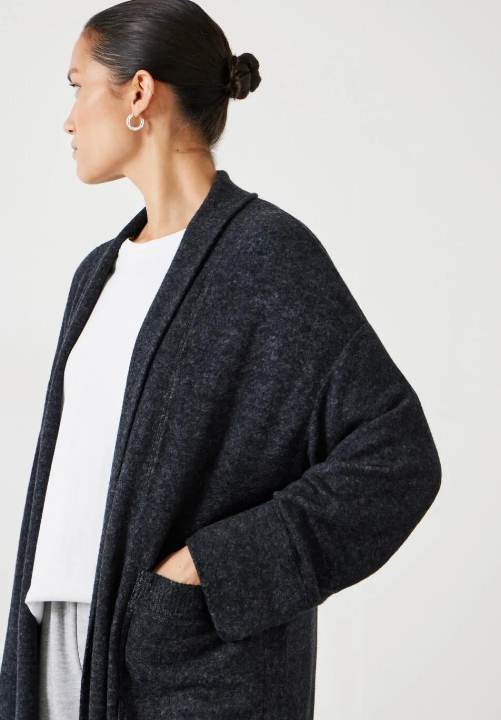 hush Pyjamas & Nightwear|Elle Supersoft Long Cardigan Charcoal Marl