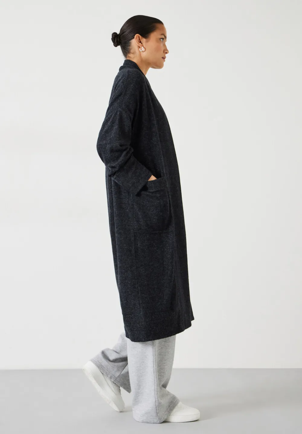 hush Pyjamas & Nightwear|Elle Supersoft Long Cardigan Charcoal Marl