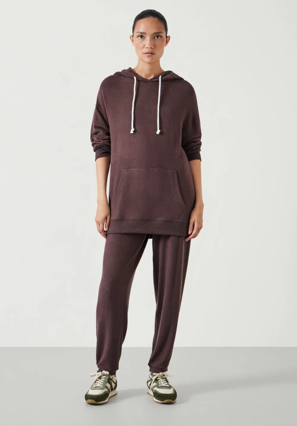 hush Sweatshirts & Hoodies|Elle Supersoft Longline Hoodie Chocolate brown