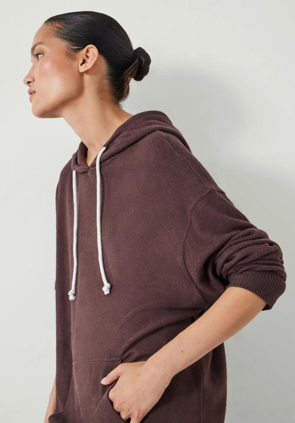 hush Sweatshirts & Hoodies|Elle Supersoft Longline Hoodie Chocolate brown