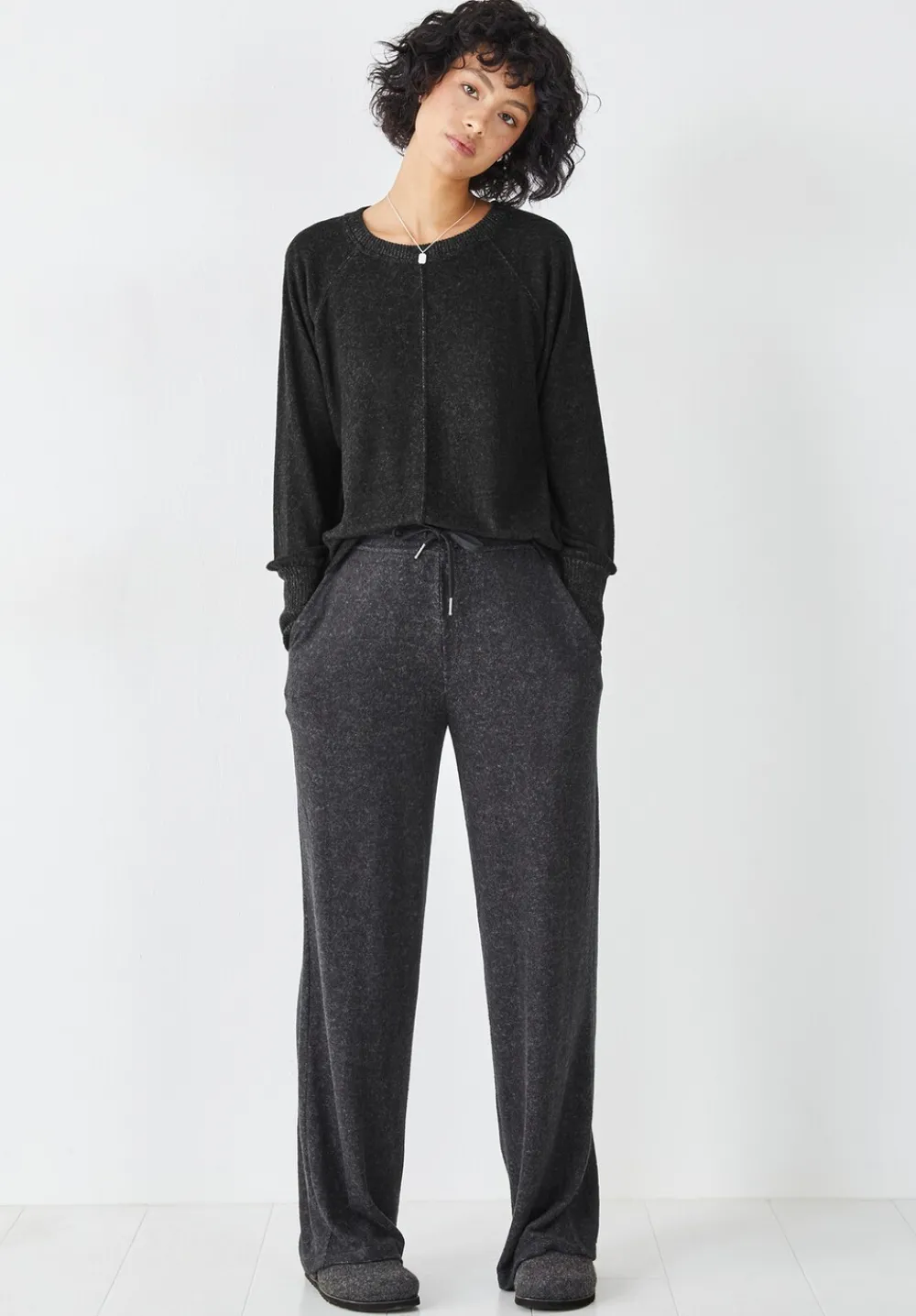 hush Trousers|Joggers & Leggings|Elle Supersoft Wide Leg Joggers Charcoal Marl
