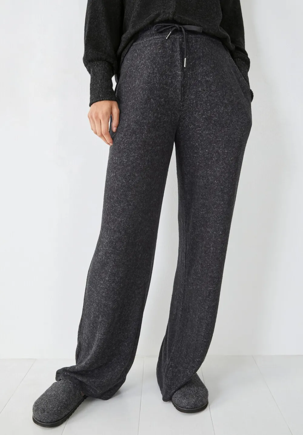 hush Trousers|Joggers & Leggings|Elle Supersoft Wide Leg Joggers Charcoal Marl