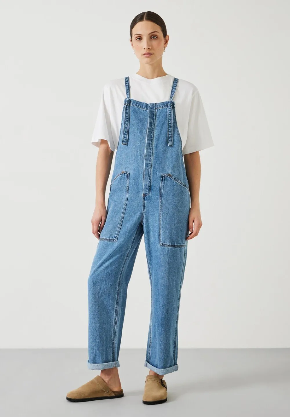 hush Jumpsuits|Ellie Denim Cropped Dungarees Light Blue Wash
