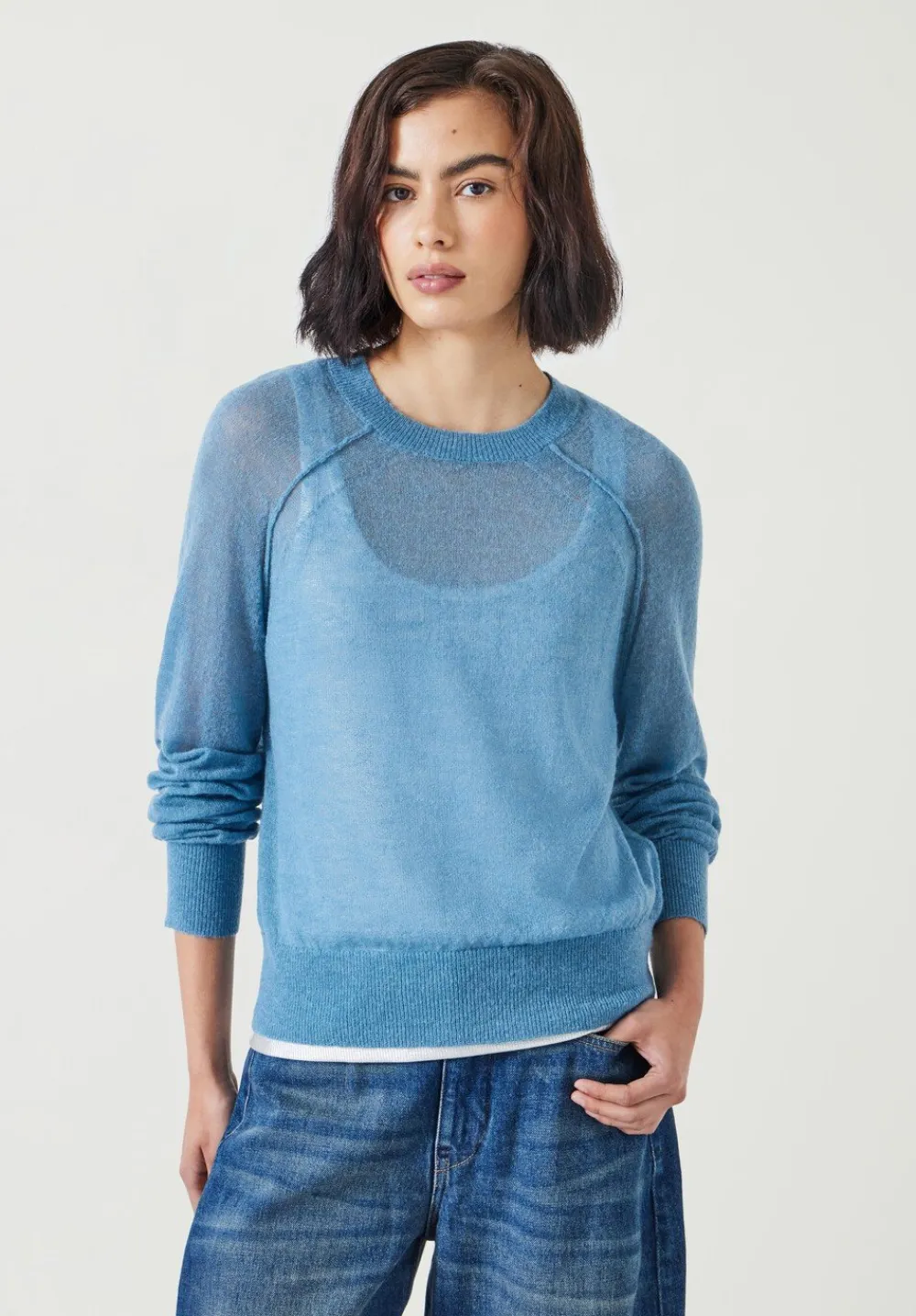 hush Jumpers & Cardigans|Elsie Gauzy Wool Blend Crew Jumper Blue