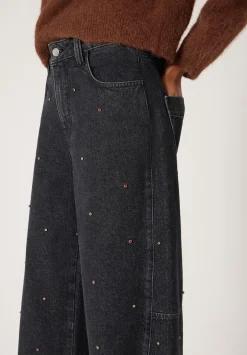 hush Jeans|Embellished Bree Barrel Leg Jeans Washed BlackWashed Black