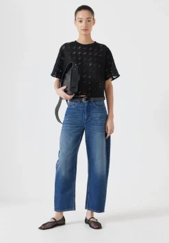 hush Tops & T-Shirts|Embroidered Floral T-Shirt Black