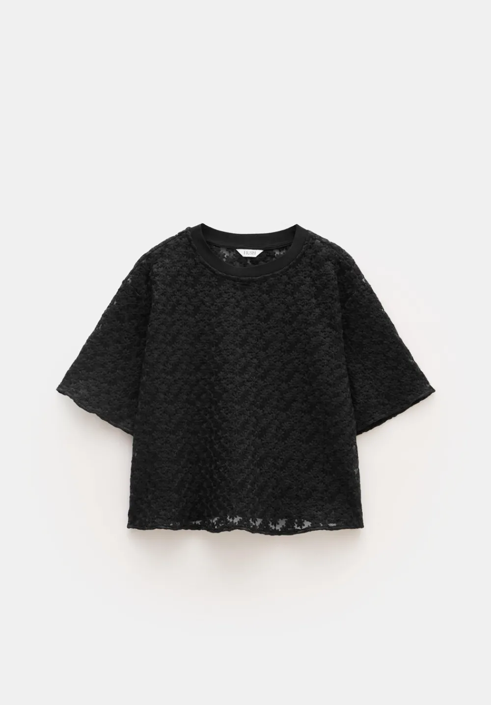 hush Tops & T-Shirts|Embroidered Floral T-Shirt Black