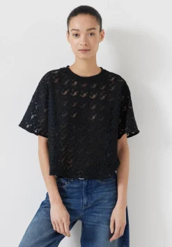 hush Tops & T-Shirts|Embroidered Floral T-Shirt Black