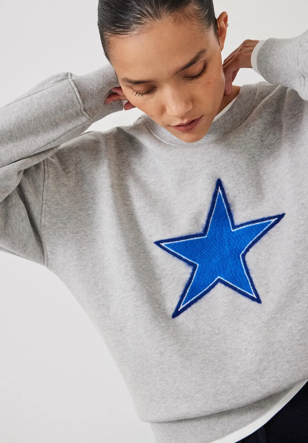 hush Sweatshirts & Hoodies|Embroidered Star Relaxed Sweatshirt Grey MarlGrey Marl
