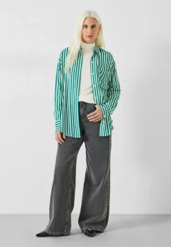 hush Shirts & Blouses|Emely Oversized Stripe Fluid Shirt Stripe Green