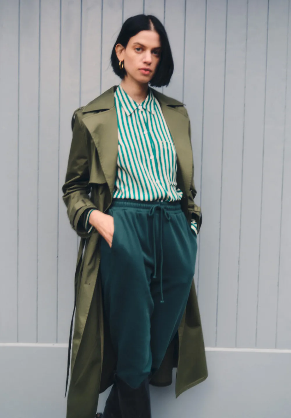 hush Shirts & Blouses|Emely Oversized Stripe Fluid Shirt Stripe Green