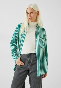 hush Shirts & Blouses|Emely Oversized Stripe Fluid Shirt Stripe Green
