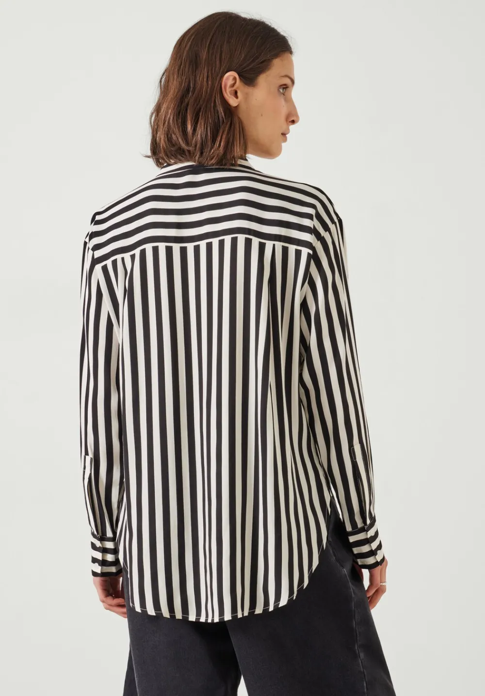 hush Shirts & Blouses|Emely Oversized Stripe Fluid Shirt Black And White Stripe