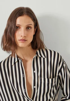 hush Shirts & Blouses|Emely Oversized Stripe Fluid Shirt Black And White Stripe