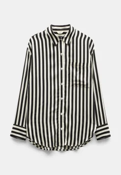 hush Shirts & Blouses|Emely Oversized Stripe Fluid Shirt Black And White Stripe