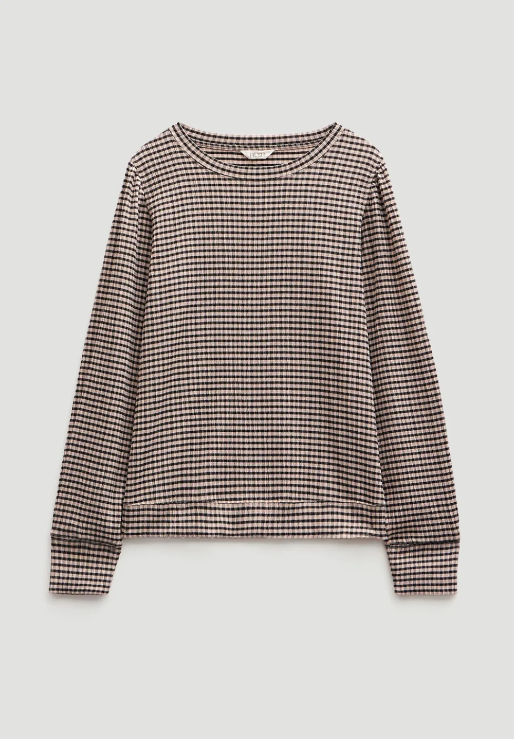 hush Tops & T-Shirts|Emily Gingham Puff Sleeve Top Taupe Brown