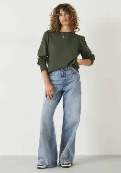 hush Tops & T-Shirts|Emily Puff Sleeve Cotton Jersey Top Khaki Green