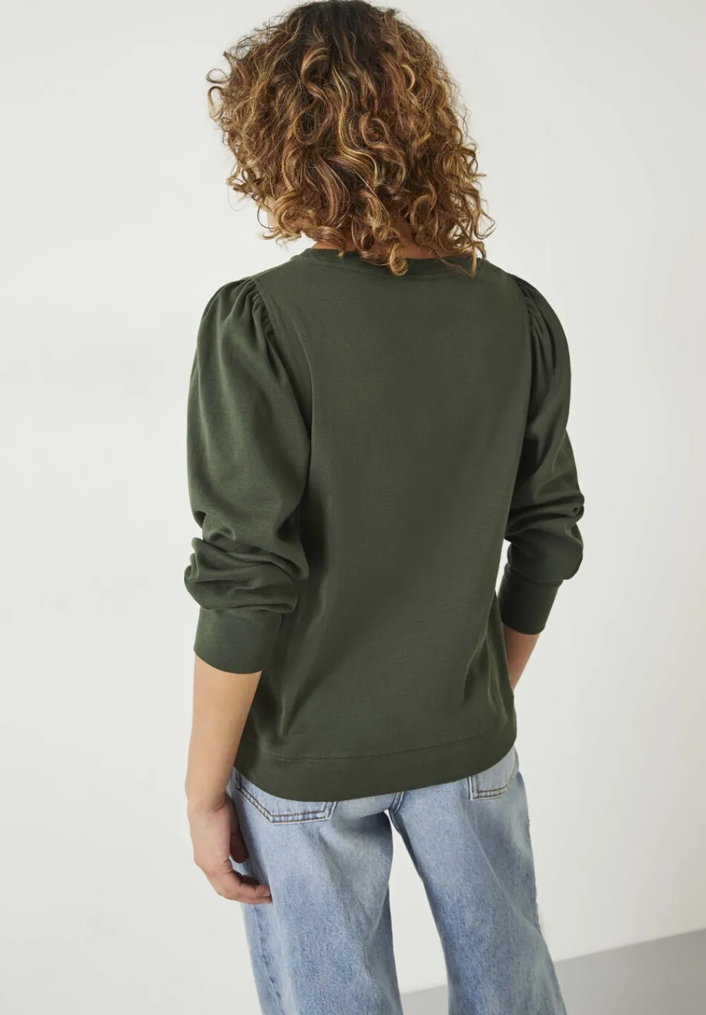 hush Tops & T-Shirts|Emily Puff Sleeve Cotton Jersey Top Khaki Green