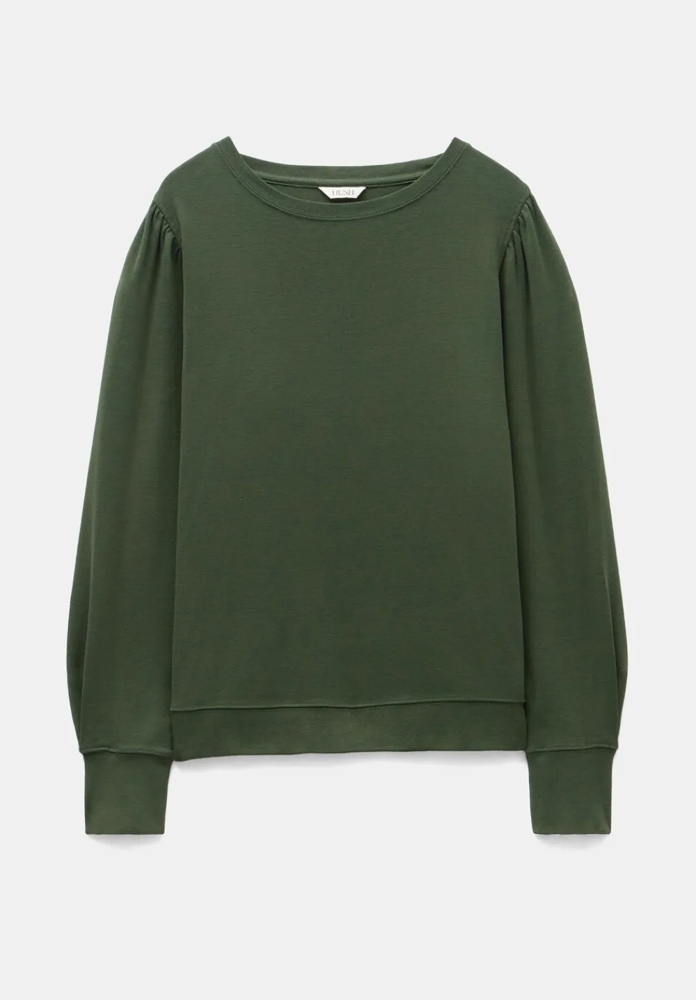 hush Tops & T-Shirts|Emily Puff Sleeve Cotton Jersey Top Khaki Green