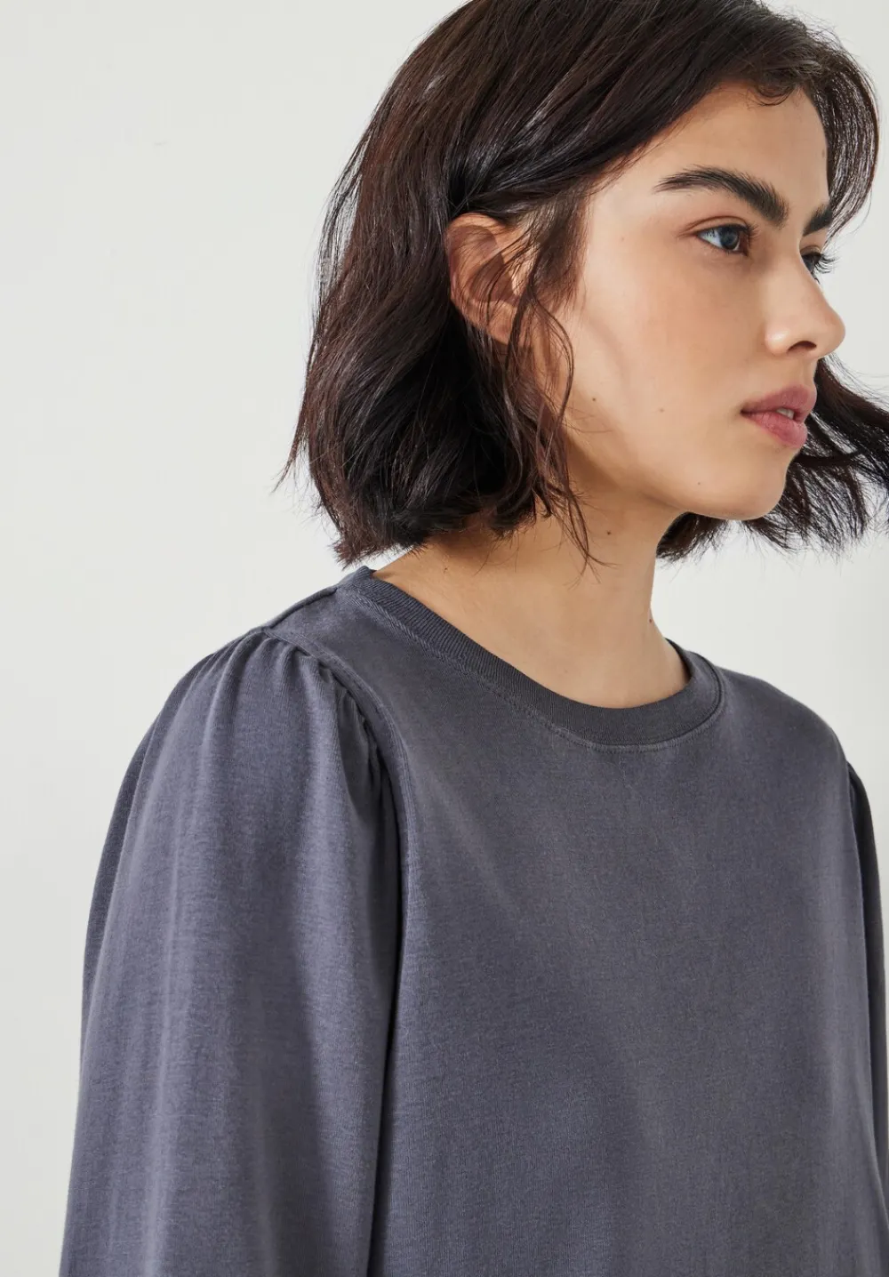 hush Tops & T-Shirts|Emily Puff Sleeve Cotton Jersey Top DARK GREY