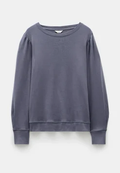 hush Tops & T-Shirts|Emily Puff Sleeve Cotton Jersey Top DARK GREY