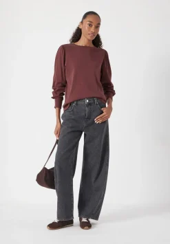 hush Tops & T-Shirts|Emily Puff Sleeve Cotton Jersey Top Rum Raisin