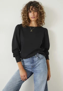 hush Tops & T-Shirts|Emily Puff Sleeve Cotton Jersey Top Black