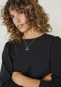 hush Tops & T-Shirts|Emily Puff Sleeve Cotton Jersey Top Black